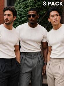 AKNOTIC Men's Summer Casual Versatile Solid Color T-Shirt Set - White - View 6