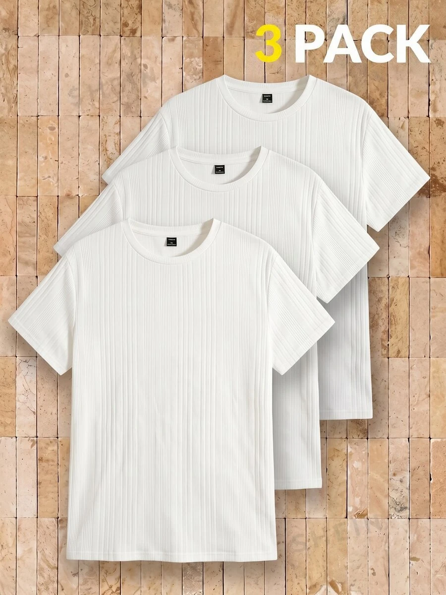 AKNOTIC Men's Summer Casual Versatile Solid Color T-Shirt Set - White - View 1