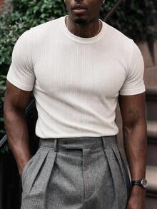 AKNOTIC Men's Summer Casual Versatile Solid Color T-Shirt Set - White - View 2