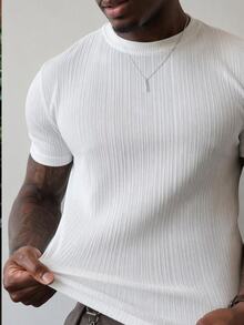 AKNOTIC Men's Summer Casual Versatile Solid Color T-Shirt Set - White - View 3