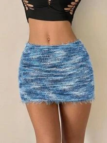 SHEIN ICON 美国复古紧身铅笔裙，性感合身 - 藍色 - 查看 3