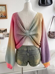 Soleia Top de Moda para Férias com Laço de Gaze Roxo, Brunch, Outono, Y2k - Multicolorido - Visão 5