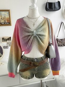 Soleia Top de Moda para Férias com Laço de Gaze Roxo, Brunch, Outono, Y2k - Multicolorido - Visão 1