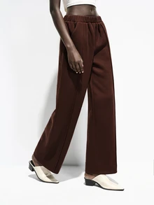 SHEIN 女士秋冬休闲宽松直筒运动裤 - 棕色 - 查看 3