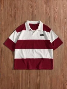 SWAVVY Kemeja Polo Pria Kasual Musim Panas Ukuran Standar, Lengan Pendek, Kombinasi Warna Biru & Putih dengan Bordir - MultiWarna - View 1