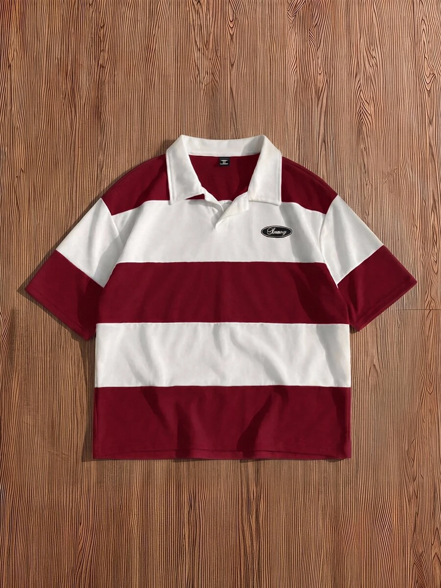 SWAVVY Kemeja Polo Pria Kasual Musim Panas Ukuran Standar, Lengan Pendek, Kombinasi Warna Biru & Putih dengan Bordir - MultiWarna - View 1