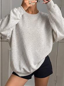 DAZY Solid Color Loose Long Sleeve Pullover Casual Streetwear Autumn/Winter Women's Sweatshirt - Grey - View 1