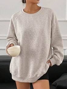 DAZY Solid Color Loose Long Sleeve Pullover Casual Streetwear Autumn/Winter Women's Sweatshirt - Grey - View 3