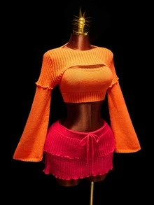 Amplova Sweater Super Crop & Atasan Rajut & Atasan Shrug - Kuning - View 10