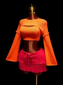 Amplova Sweater Super Crop & Atasan Rajut & Atasan Shrug - Kuning - View 6