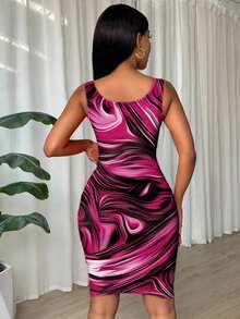 Eryvara Pink And White Pleated Slim Fit Sleeveless Bodycon Dress For New Year Clothes Clubbing Summer - Hot Pink - View 3