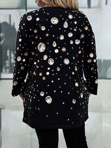 Linhara CURVE Kaos Fashion Wanita Ukuran Besar dengan Hiasan Rhinestone, Leher Bulat, dan Saku - MultiWarna - View 2