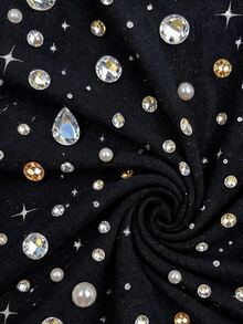 Linhara CURVE Kaos Fashion Wanita Ukuran Besar dengan Hiasan Rhinestone, Leher Bulat, dan Saku - MultiWarna - View 6