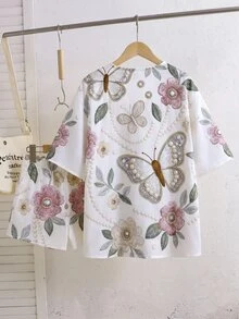 SHEIN 3件套：長袖襯衫、白色修身短肩帶背心與鬆緊腰短褲，休閒百搭日常穿著，兒童校園風 - 白色 - 查看 3