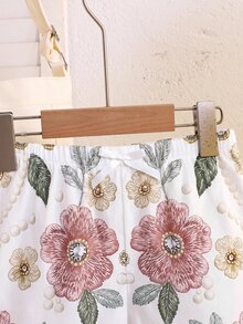 SHEIN 3件套：長袖襯衫、白色修身短肩帶背心與鬆緊腰短褲，休閒百搭日常穿著，兒童校園風 - 白色 - 查看 4