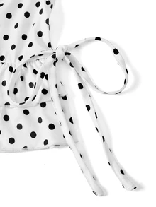 Sweetness Vintage Y2K Style Vacation Polka Dot Patchwork Ruched Skinny Women's Capri Pants - Black and White - View 5