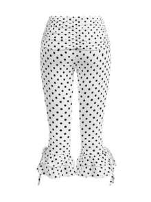 Sweetness Vintage Y2K Style Vacation Polka Dot Patchwork Ruched Skinny Women's Capri Pants - Black and White - View 2
