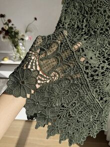 SHEIN EZwear 大尺碼女款春夏鉤編鏤空設計針織背心 - 軍綠色 - 查看 3