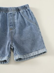 SHEIN 2pcs Baby Boy Casual Cute Father's Day Pattern Short Sleeve T-Shirt And Denim Shorts Set, Suitable For Spring/Summer - Multicolor - View 11