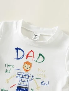 SHEIN 2pcs Baby Boy Casual Cute Father's Day Pattern Short Sleeve T-Shirt And Denim Shorts Set, Suitable For Spring/Summer - Multicolor - View 6