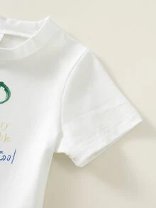 SHEIN 2pcs Baby Boy Casual Cute Father's Day Pattern Short Sleeve T-Shirt And Denim Shorts Set, Suitable For Spring/Summer - Multicolor - View 8