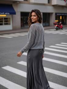 Anewsta Solid Drop Shoulder Sweater - Dark Grey - View 7