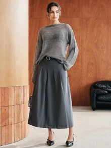Anewsta Solid Drop Shoulder Sweater - Dark Grey - View 5