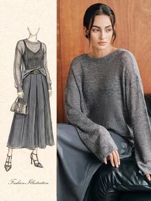 Anewsta Solid Drop Shoulder Sweater - Dark Grey - View 1