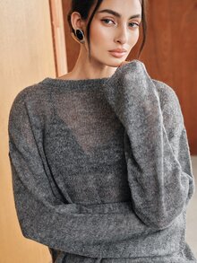 Anewsta Solid Drop Shoulder Sweater - Dark Grey - View 3