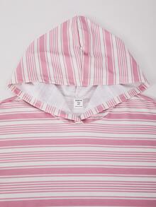 SHEIN 青少年女孩休閒粉色條紋校園日常連帽運動衛衣，厚款復古美式秋季保暖抓絨內裡，六年級黑色 - 粉色 - 查看 4