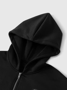 ROMWE MEN Street Life Men's Dark Portrait & Calligraphy Print Streetwear Hoodie - Black - View 5