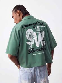 SWAVVY 男士字母骷髅印花休闲短袖衬衫，夏季 - 綠色 - 查看 3