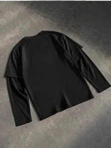 SWAVVY Men's Graphic Print 2 In 1 Long Sleeve T-Shirt - Black - View 3