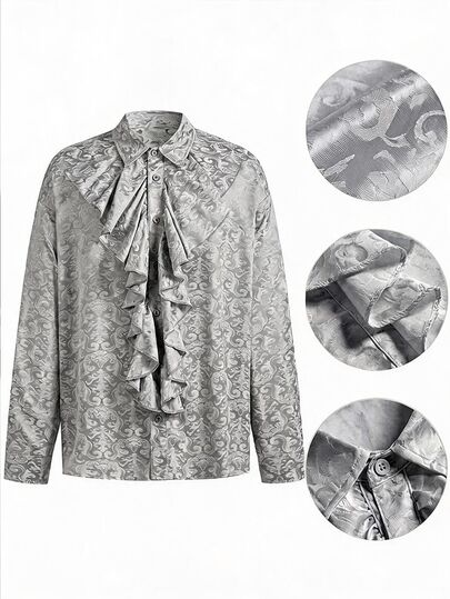 Goth Camisa de hombre con volantes de jacquard gótico
