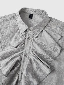 ROMWE MEN Men's Gothic Jacquard Ruffle Shirt - Baby Blue - View 3