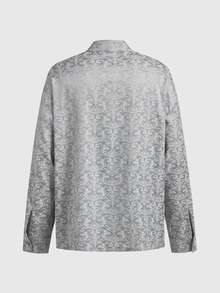 ROMWE MEN Men's Gothic Jacquard Ruffle Shirt - Baby Blue - View 2