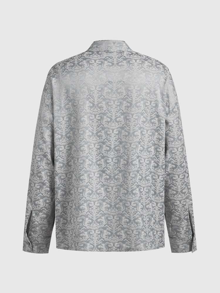 ROMWE MEN Áo sơ mi nam phong cách Gothic họa tiết jacquard bèo nhún - Màu xanh nhạt - Xem 2