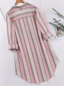 SHEIN LUNE 大尺碼粉色印花襯衫洋裝，秋季辦公正式度假休閒可愛軟妹風 - 粉色 - 查看 2