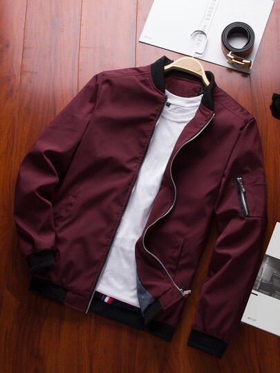 Manfinity Homme Veste coupe-vent zippée à manches longues et unie pour homme, pour l'automne