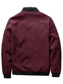 Manfinity Homme Men Long Sleeve Solid Zip Up Bomber Outdoor Windbreaker Jacket, For Fall - Burgundy - View 4