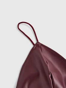 SHEIN ICON PU Leather Cropped Suspender Burgundy Slim Top - Burgundy - View 5