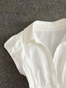 IslaSuriya Women's Solid Color Covered Sleeve Front Button Minimalist Design Summer Casual Shirt - White - View 5