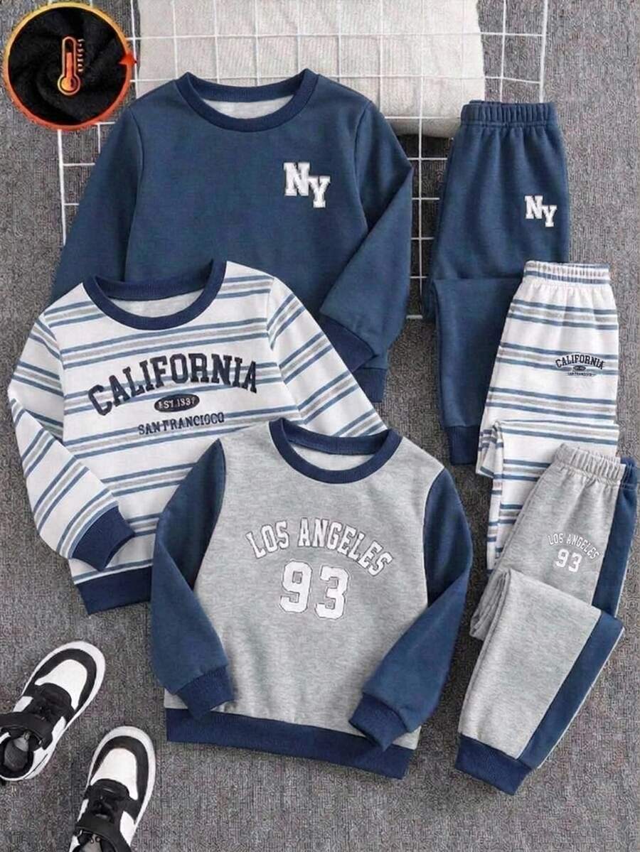 Young Boy Sweatshirt Set With Full Cartoon Print 3-Piece Suitable For Autumn/Winter - Multicolor - View 1