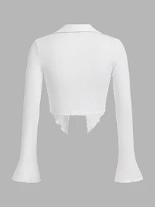 SHEIN ICON 女式金属字母装饰长袖开衩休闲 T 恤，春秋季 - 白色 - 查看 2