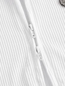 SHEIN ICON 女式金属字母装饰长袖开衩休闲 T 恤，春秋季 - 白色 - 查看 4