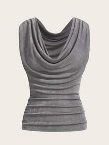 SHEIN ICON Solid Draped Tank Top - Grey - View 1