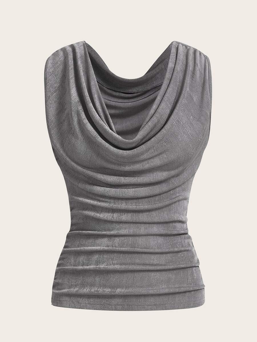 SHEIN ICON Solid Draped Tank Top - Grey - View 1