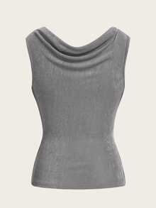 SHEIN ICON Solid Draped Tank Top - Grey - View 2