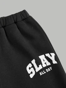 Young Girl Casual Daily Kids Fashion Printed Round Neck White Sweatshirt Autumn Top And Black Sweatpants Set - Black and White - View 4