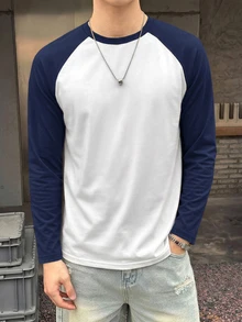 SHEIN 青少年男孩休閒長袖T恤，運動街頭龐克搖滾學院風，適合日常穿著、外出、派對、音樂節，四季皆宜 - 藏蓝色 - 查看 7